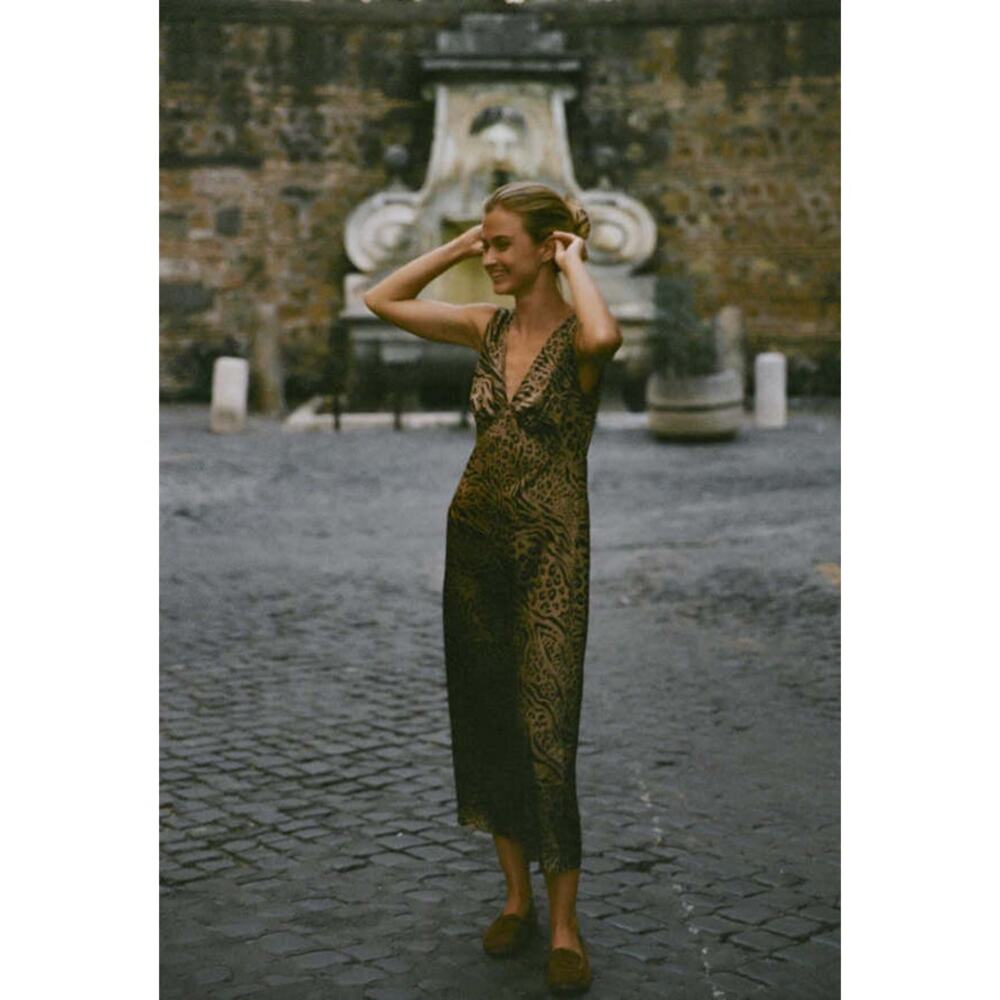 NWT Ciao Lucia Krista Silk Charmeuse Leopard Print Maxi Dress Medium - Picture 3 of 9